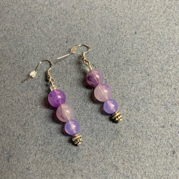 Dangle Pierced Earrings Purple Silver Triple Round Translucent Clear Soft Girl - Picture 2 of 3